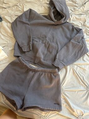 Aritzia Two-Piece Hoodie and Shorts Set in Slate